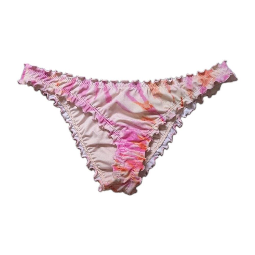 Shade & Shore Bikini Bottom Womens Small Pink Tie Dye Ruffle Cheeky Swim Bottom